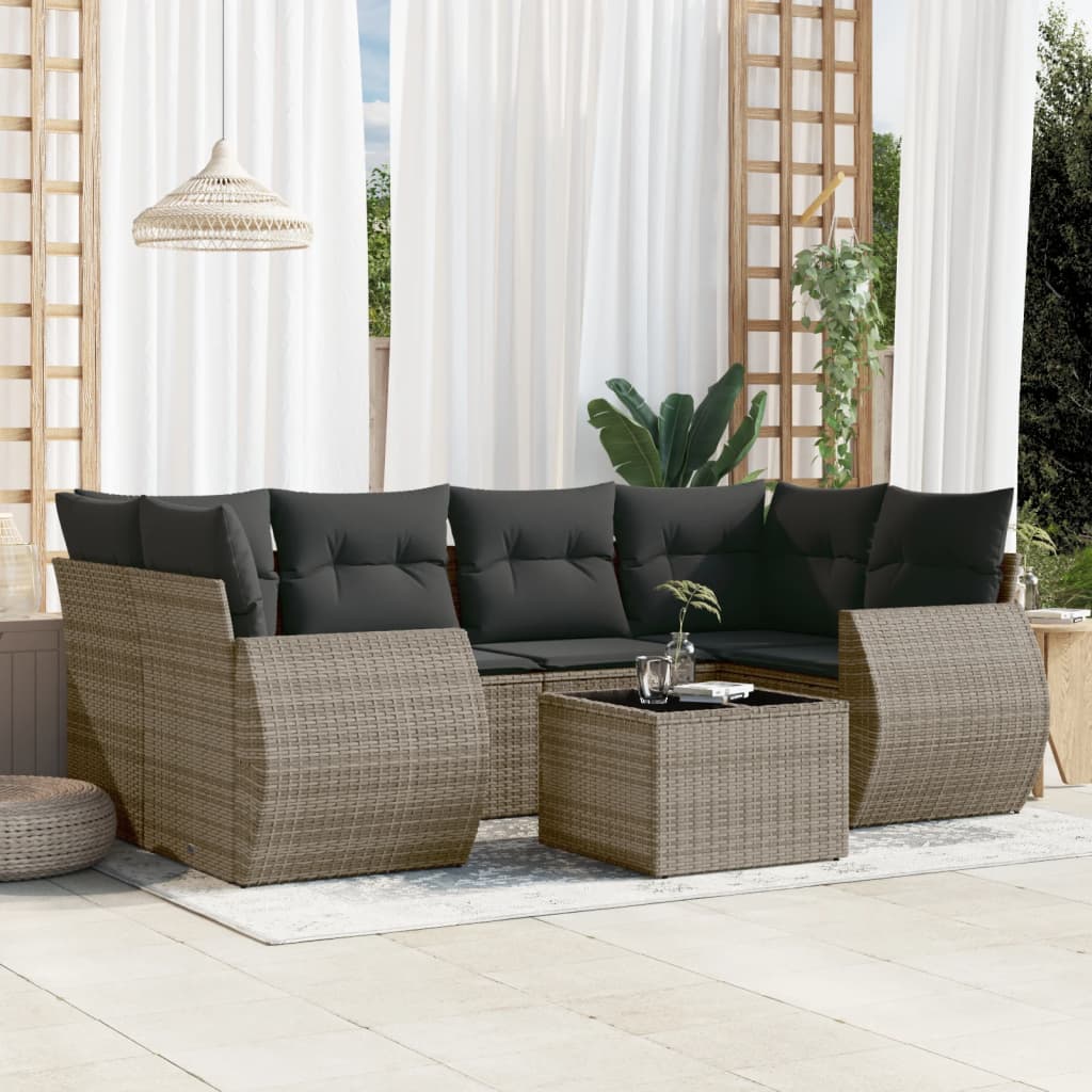 7-delige Loungeset met kussens poly rattan grijs is nu te koop bij PeponiXL, paradijselijk wonen!