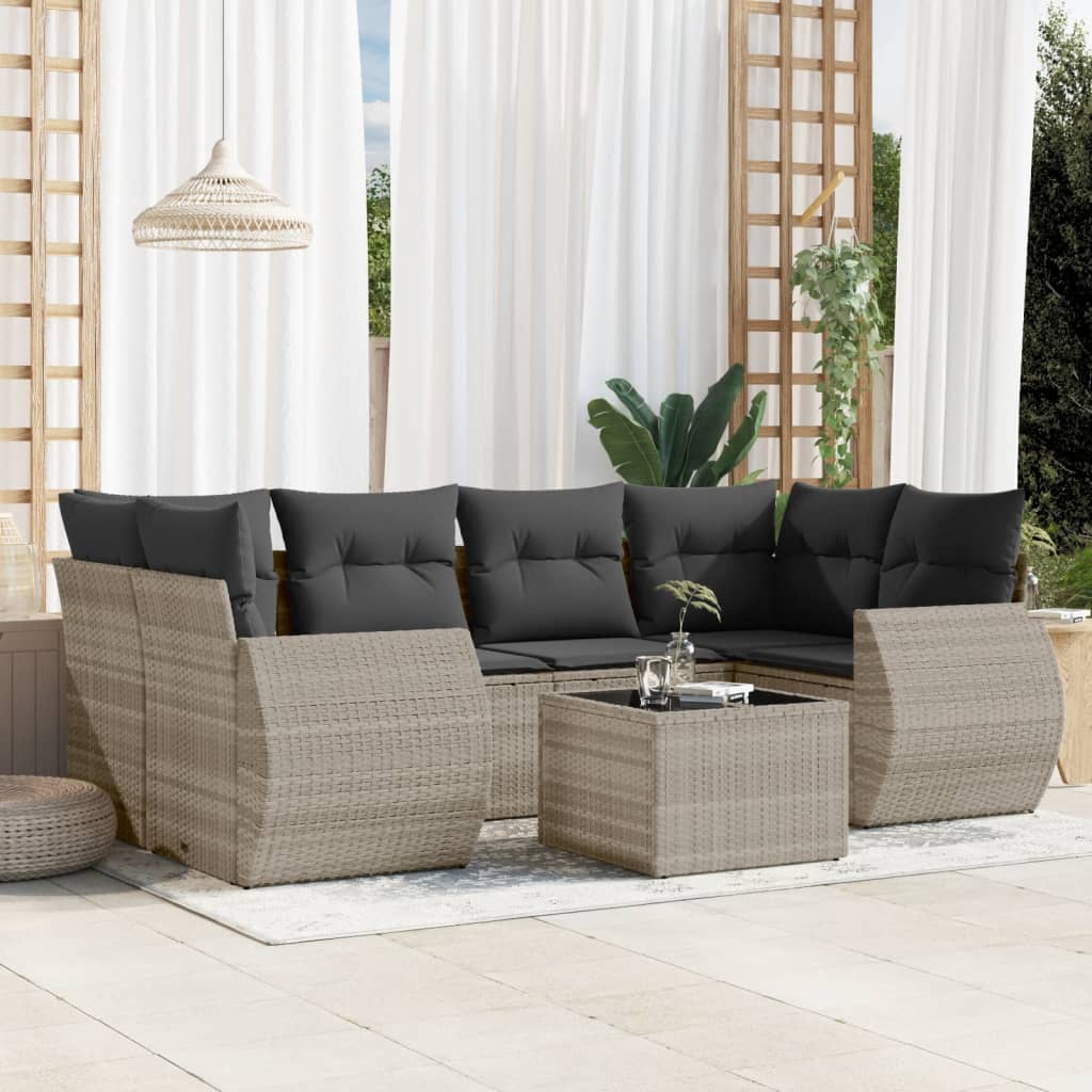 7-delige Loungeset met kussens poly rattan lichtgrijs is nu te koop bij PeponiXL, paradijselijk wonen!