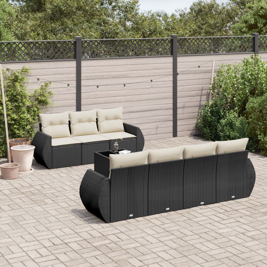 8-delige Loungeset met kussens poly rattan zwart is nu te koop bij PeponiXL, paradijselijk wonen!