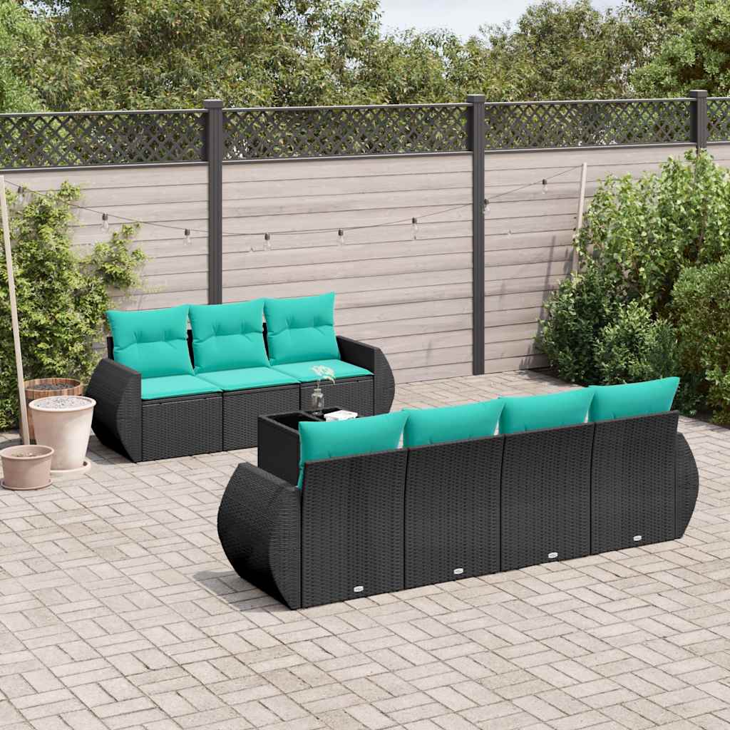 8-delige tuinbankset met kussens, zwart polyrotan is nu te koop bij PeponiXL, paradijselijk wonen!