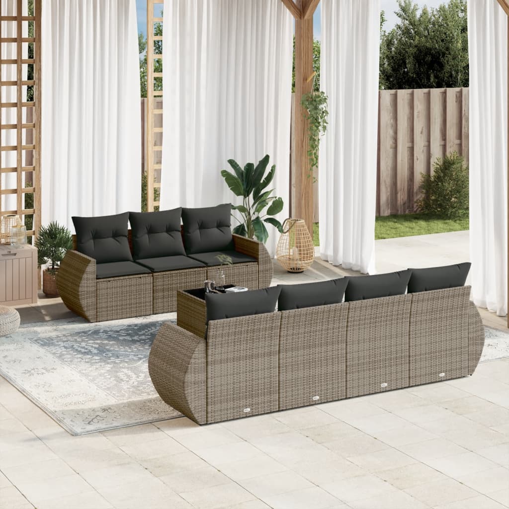 8-delige Loungeset met kussens poly rattan grijs is nu te koop bij PeponiXL, paradijselijk wonen!