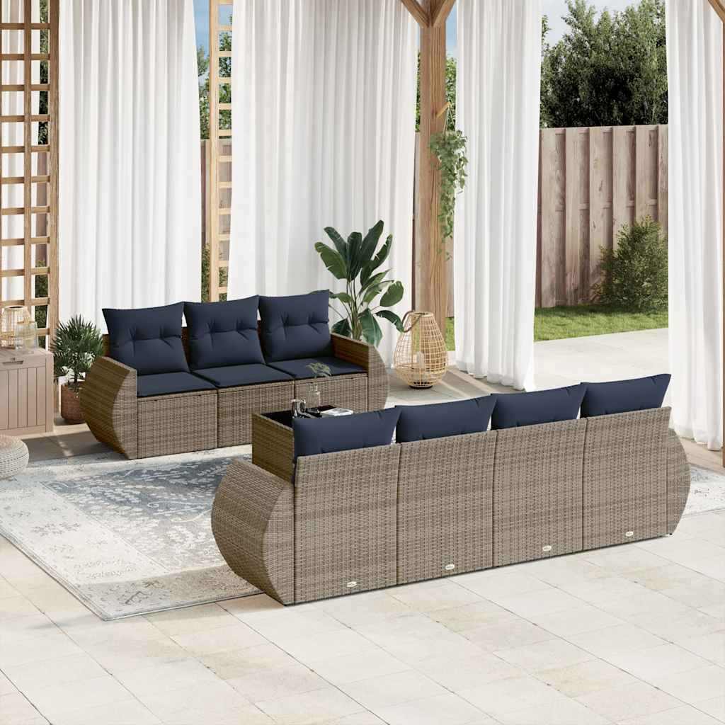 8-delige tuinbankset met kussens, grijs polyrotan is nu te koop bij PeponiXL, paradijselijk wonen!