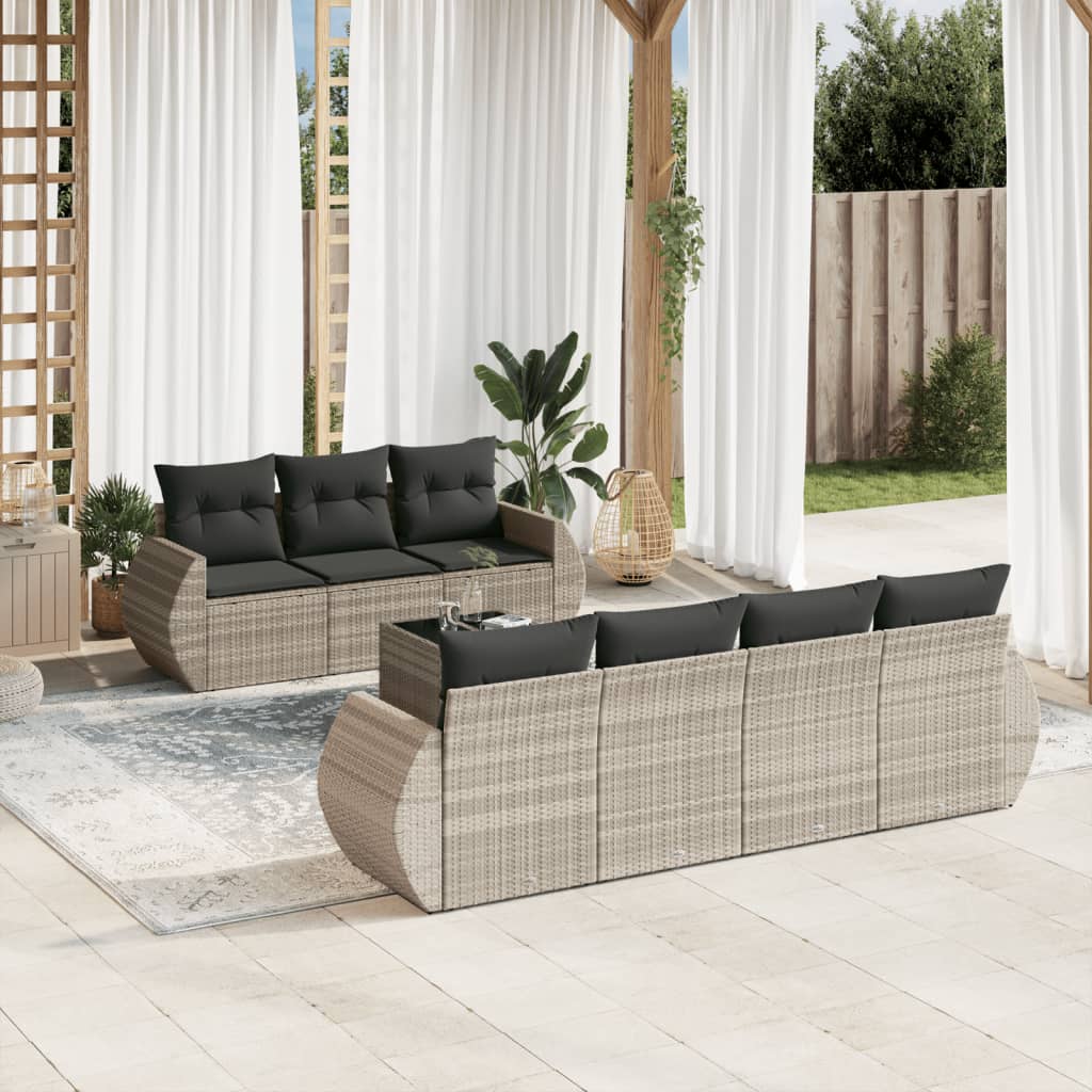 8-delige Loungeset met kussens poly rattan lichtgrijs is nu te koop bij PeponiXL, paradijselijk wonen!
