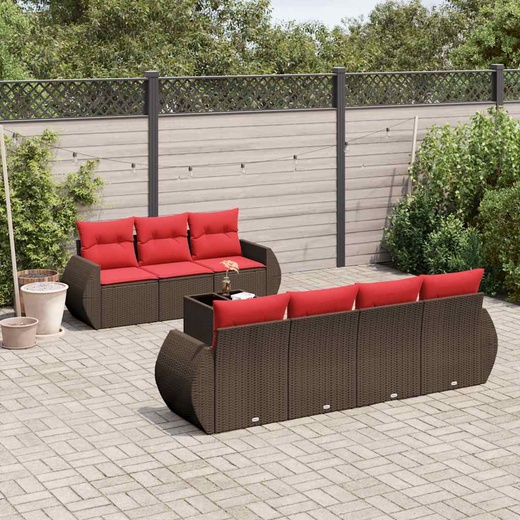 8-delige tuinbankset met kussens, bruin polyrotan is nu te koop bij PeponiXL, paradijselijk wonen!