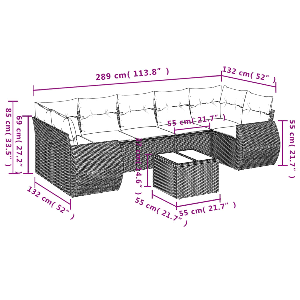 8-delige Loungeset met kussens poly rattan zwart is nu te koop bij PeponiXL, paradijselijk wonen!