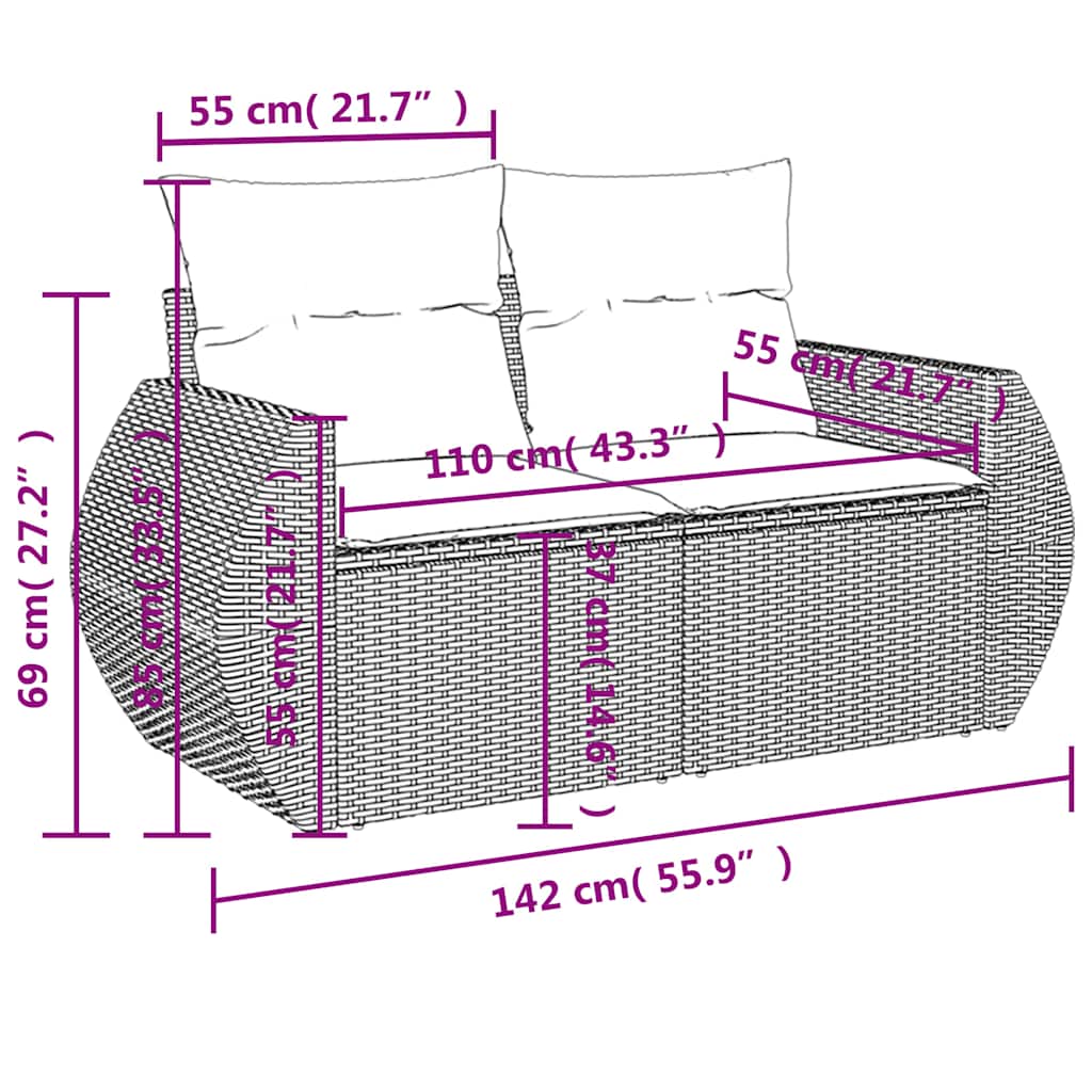 8-delige tuinbankset met kussens, zwart polyrotan is nu te koop bij PeponiXL, paradijselijk wonen!