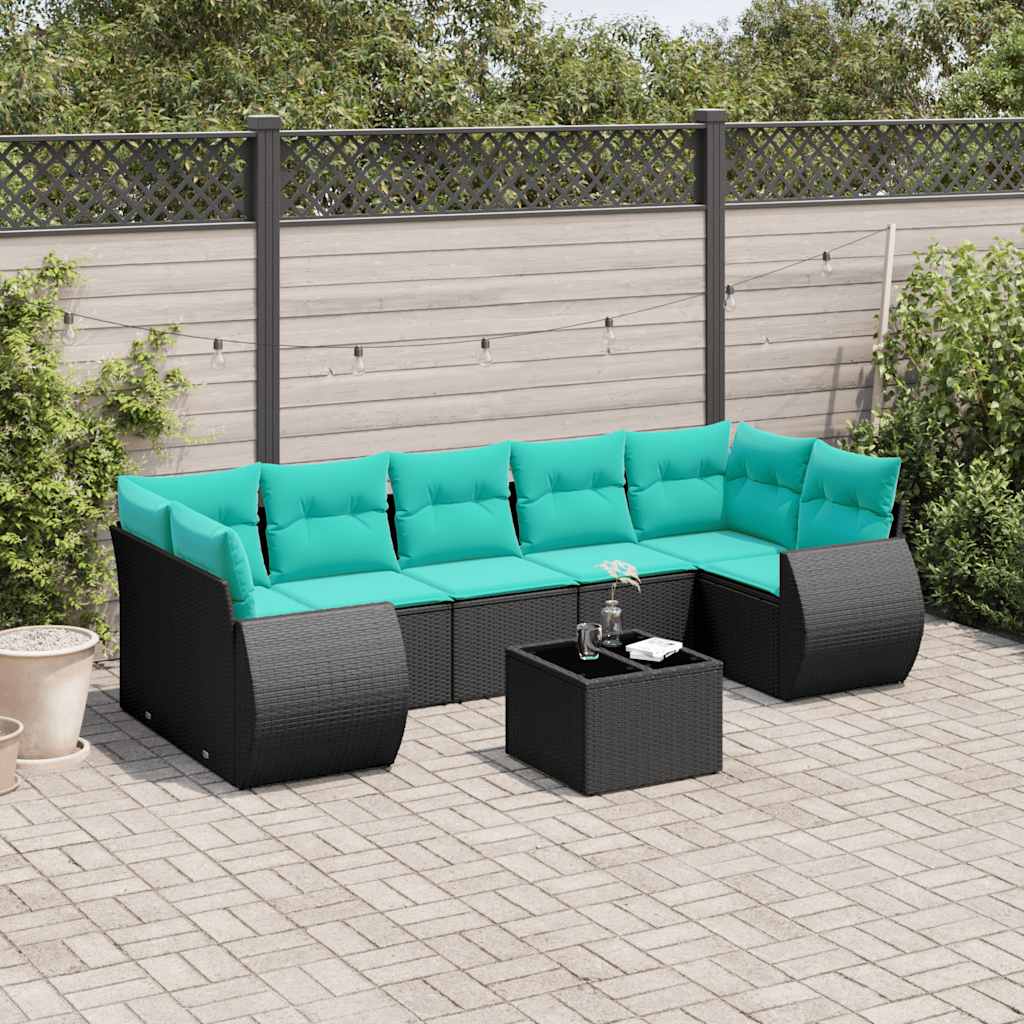8-delige tuinbankset met kussens, zwart polyrotan is nu te koop bij PeponiXL, paradijselijk wonen!