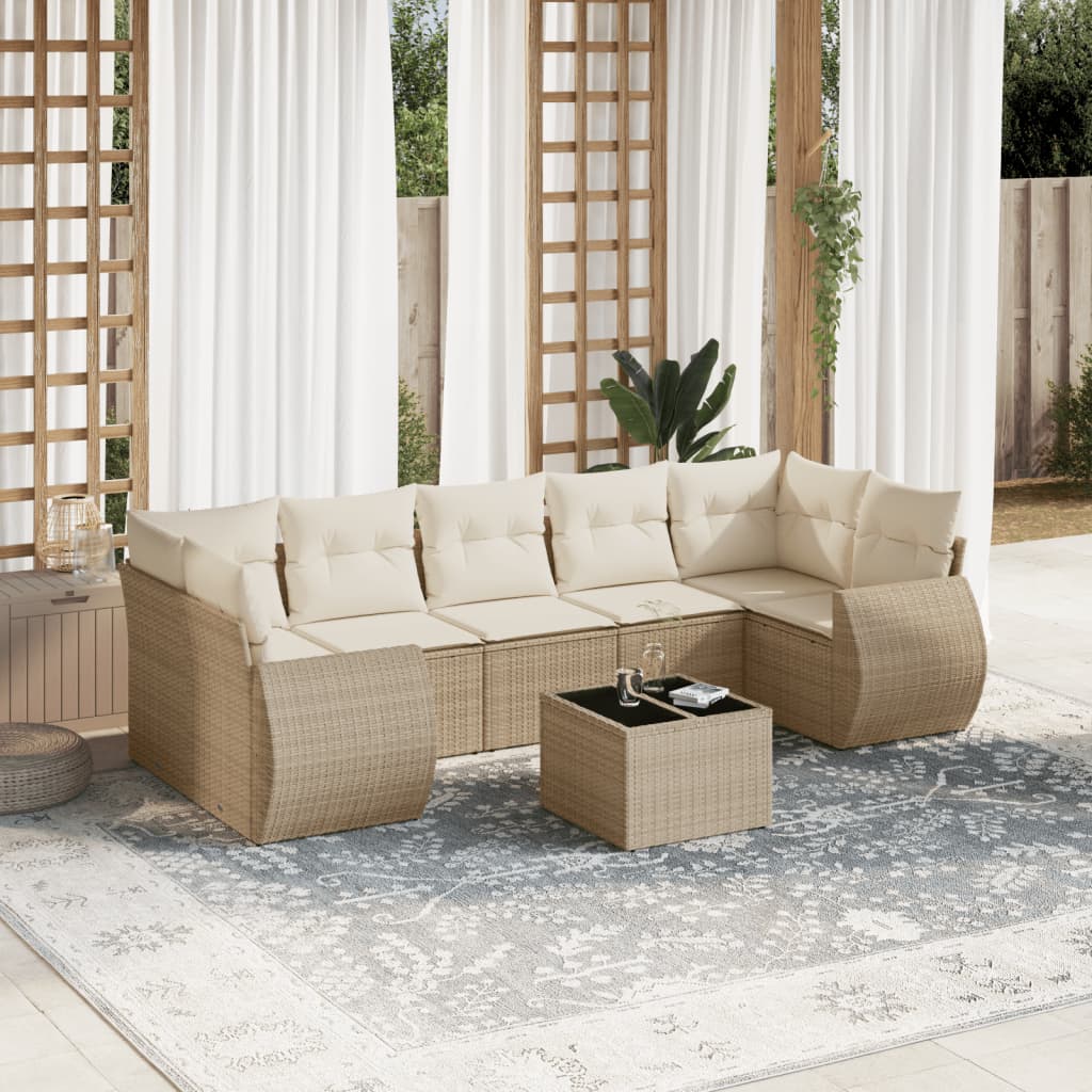 8-delige Loungeset met kussens poly rattan beige is nu te koop bij PeponiXL, paradijselijk wonen!