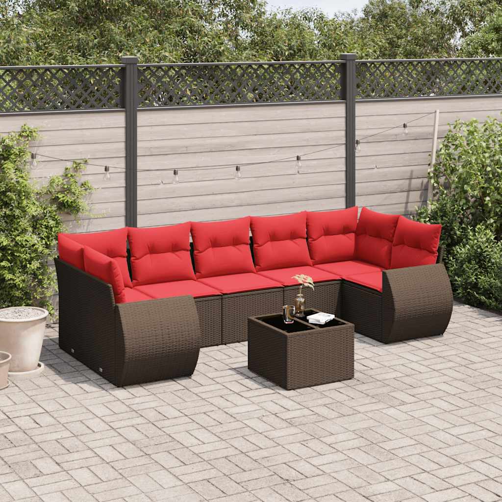 8-delige tuinbankset met kussens, bruin polyrotan is nu te koop bij PeponiXL, paradijselijk wonen!