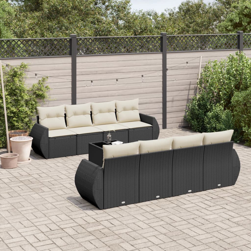 9-delige Loungeset met kussens poly rattan zwart is nu te koop bij PeponiXL, paradijselijk wonen!