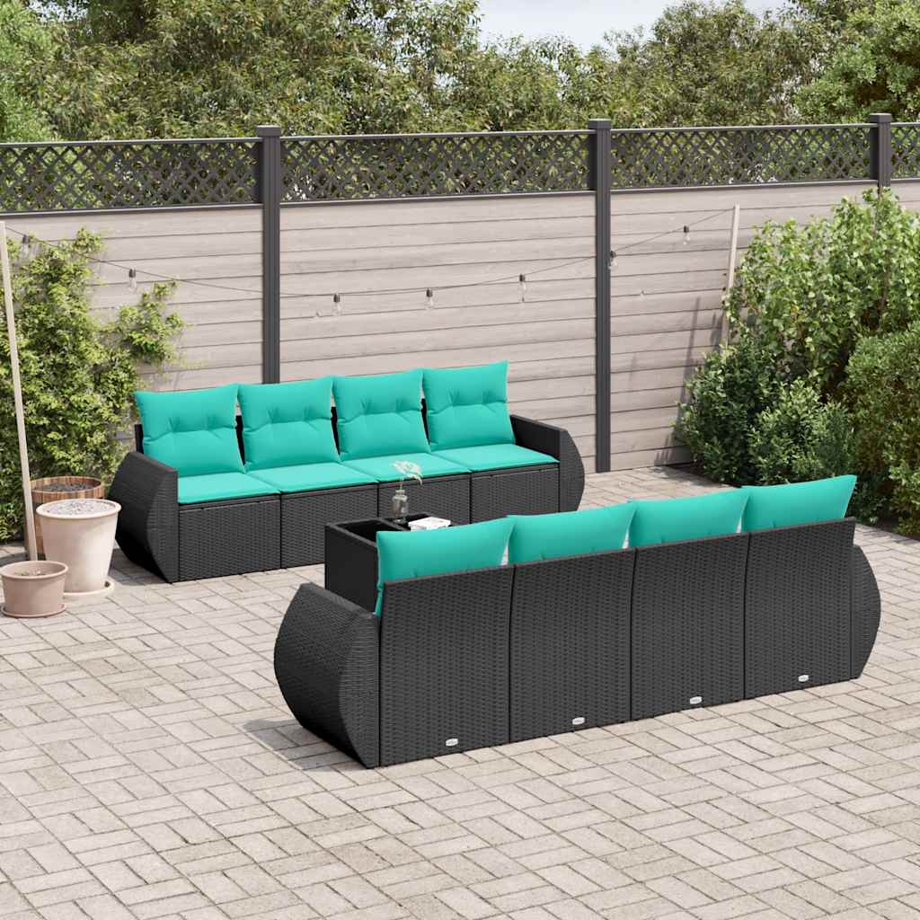 9-delige tuinbankset met kussens van zwart polyrotan is nu te koop bij PeponiXL, paradijselijk wonen!