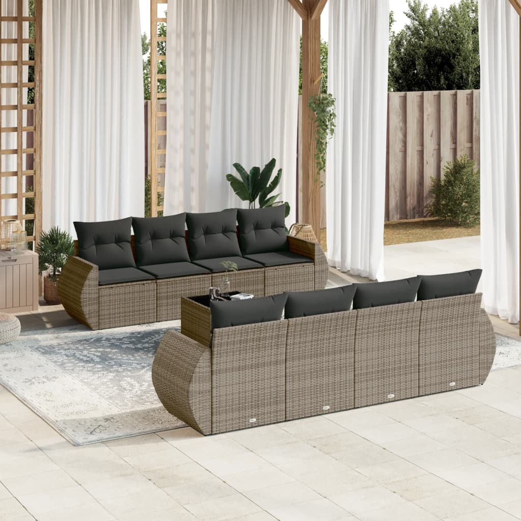 9-delige Loungeset met kussens poly rattan grijs is nu te koop bij PeponiXL, paradijselijk wonen!