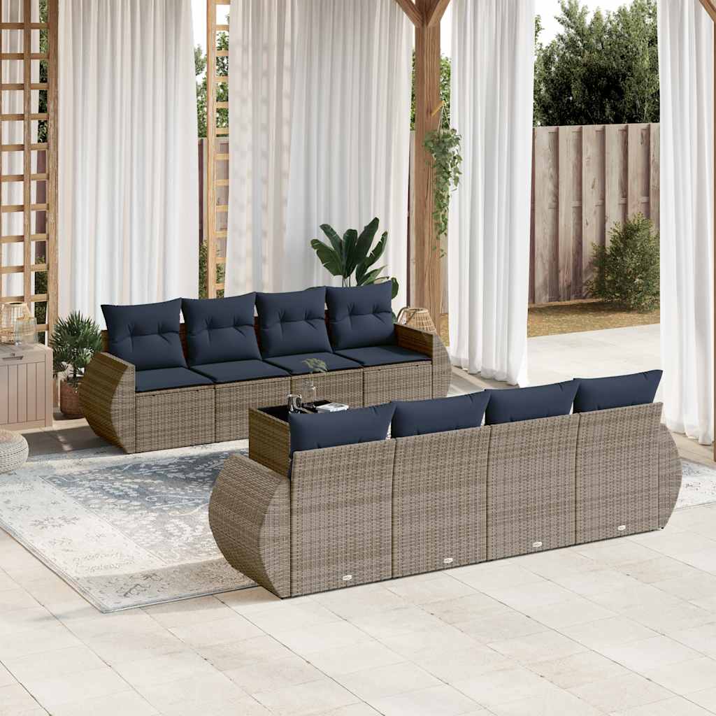 9-delige tuinbankset met kussens, grijs polyrotan is nu te koop bij PeponiXL, paradijselijk wonen!