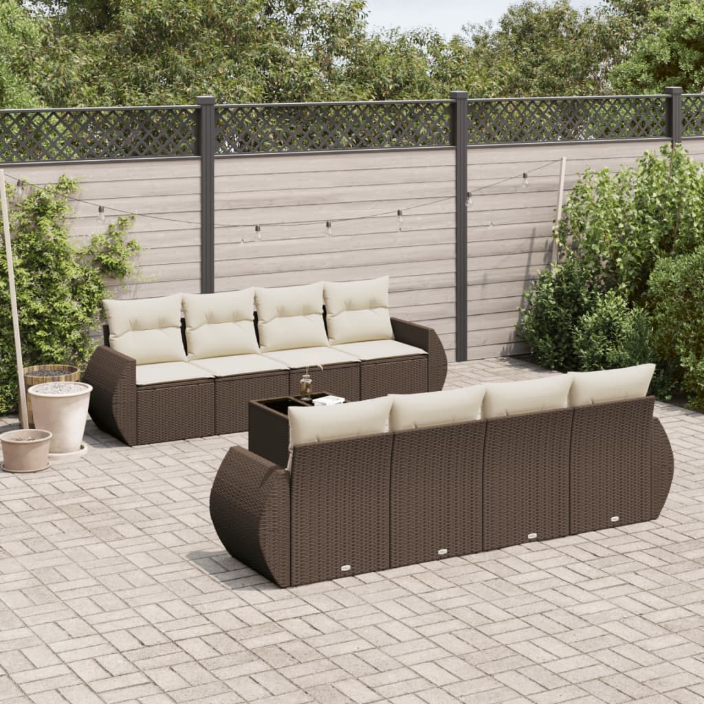 9-delige Loungeset met kussens poly rattan bruin is nu te koop bij PeponiXL, paradijselijk wonen!