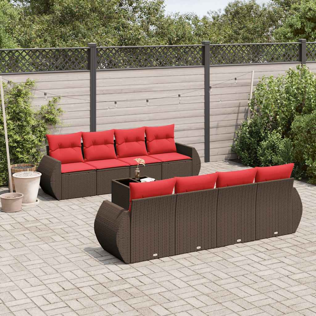 9-delige tuinbankset met kussens, bruin polyrotan is nu te koop bij PeponiXL, paradijselijk wonen!