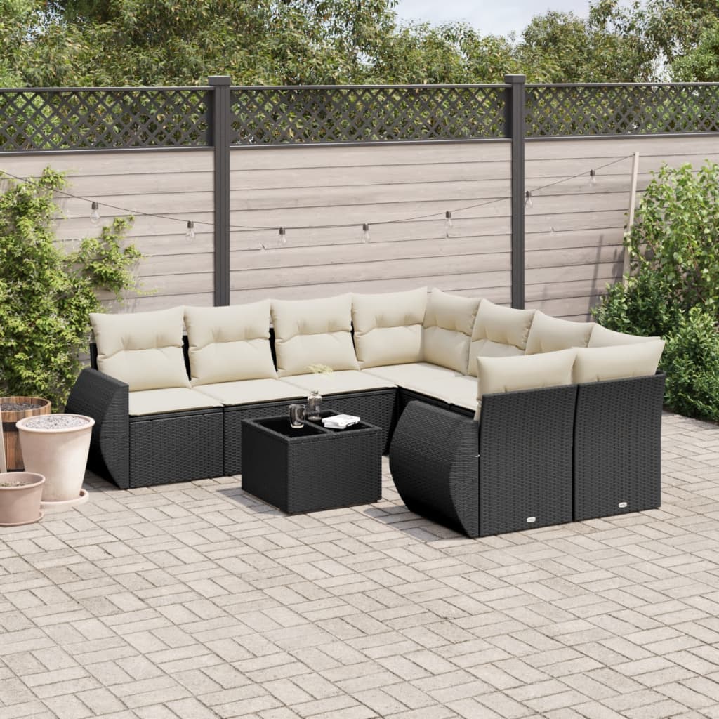 9-delige Loungeset met kussens poly rattan zwart is nu te koop bij PeponiXL, paradijselijk wonen!