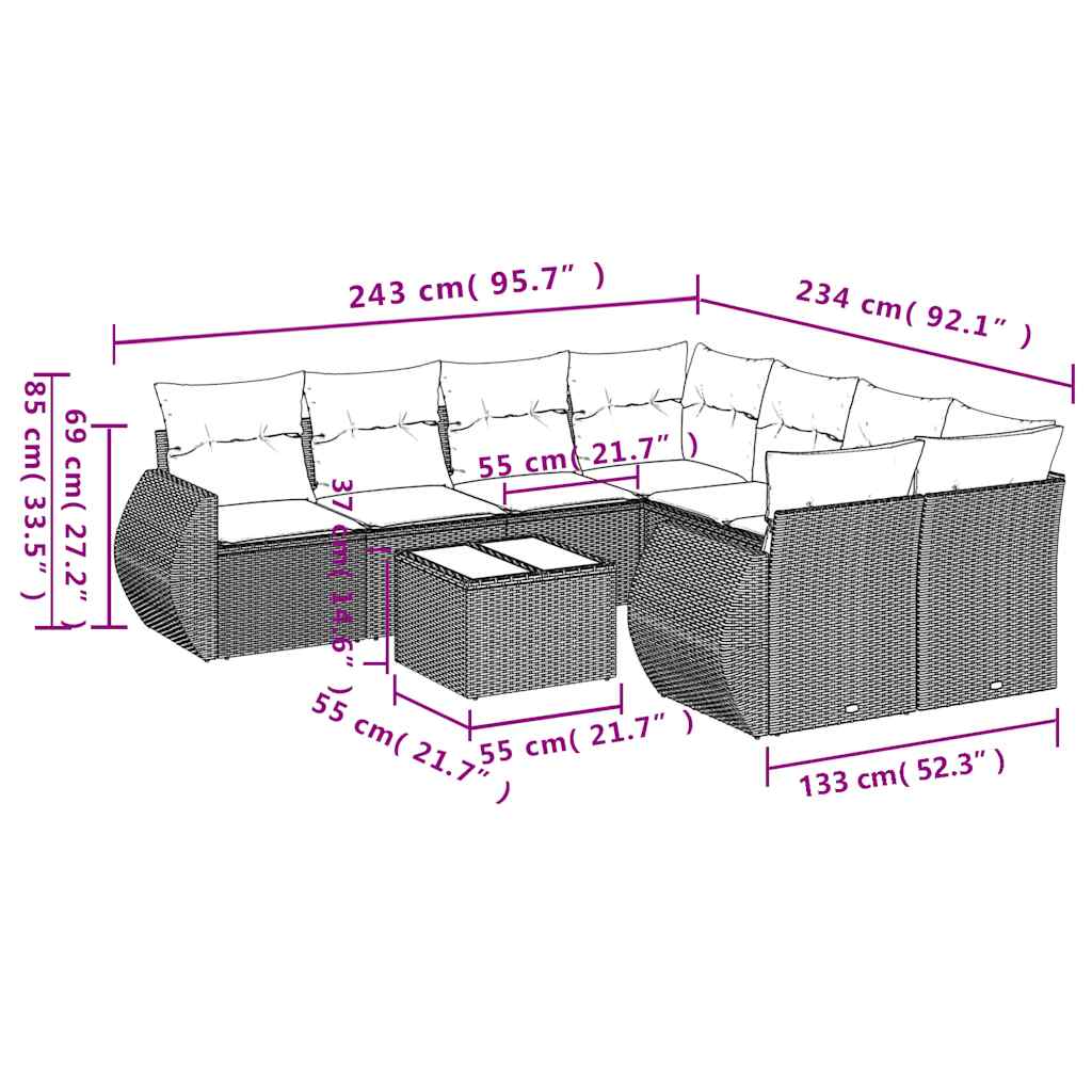 9-delige tuinbankset met kussens van zwart polyrotan is nu te koop bij PeponiXL, paradijselijk wonen!