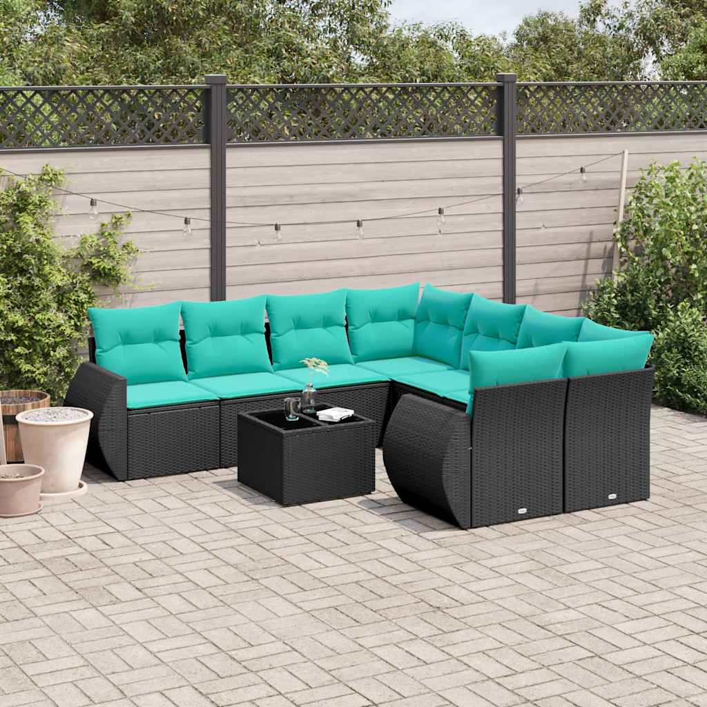 9-delige tuinbankset met kussens van zwart polyrotan is nu te koop bij PeponiXL, paradijselijk wonen!