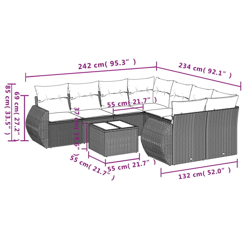 9-delige Loungeset met kussens poly rattan beige is nu te koop bij PeponiXL, paradijselijk wonen!