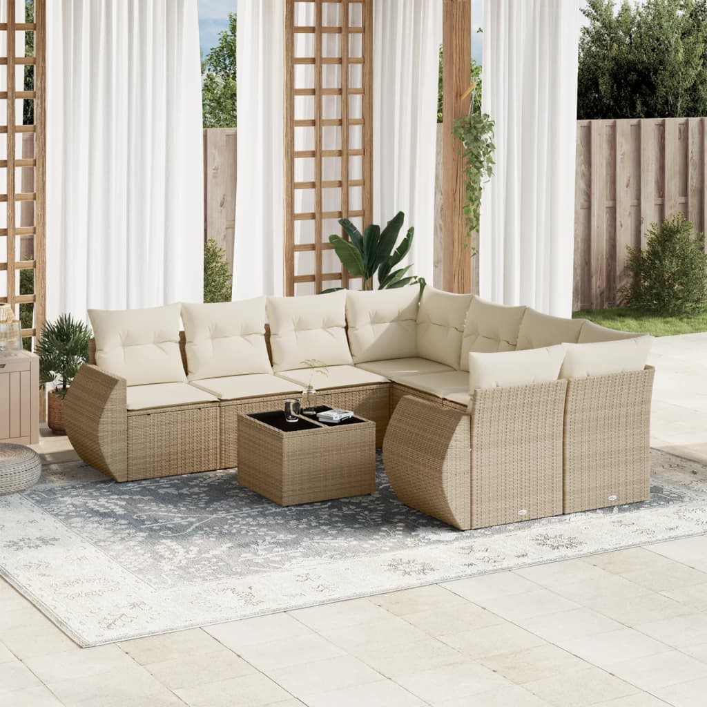 9-delige Loungeset met kussens poly rattan beige is nu te koop bij PeponiXL, paradijselijk wonen!