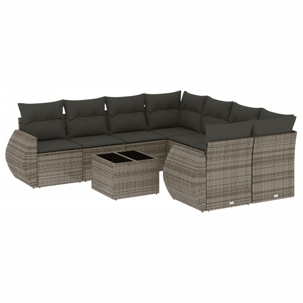 9-delige tuinbankset met kussens, grijs polyrotan is nu te koop bij PeponiXL, paradijselijk wonen!