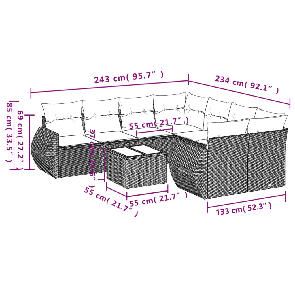 9-delige Loungeset met kussens poly rattan lichtgrijs is nu te koop bij PeponiXL, paradijselijk wonen!