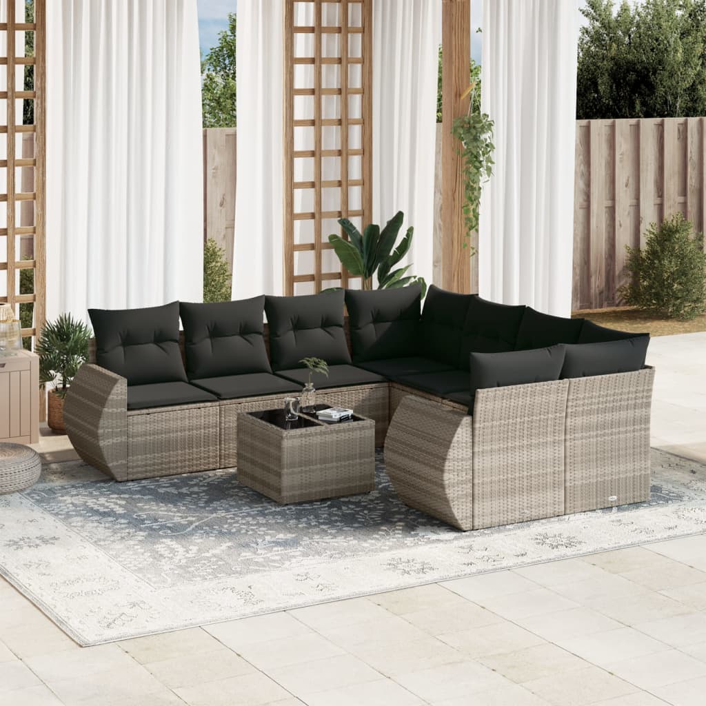 9-delige Loungeset met kussens poly rattan lichtgrijs is nu te koop bij PeponiXL, paradijselijk wonen!
