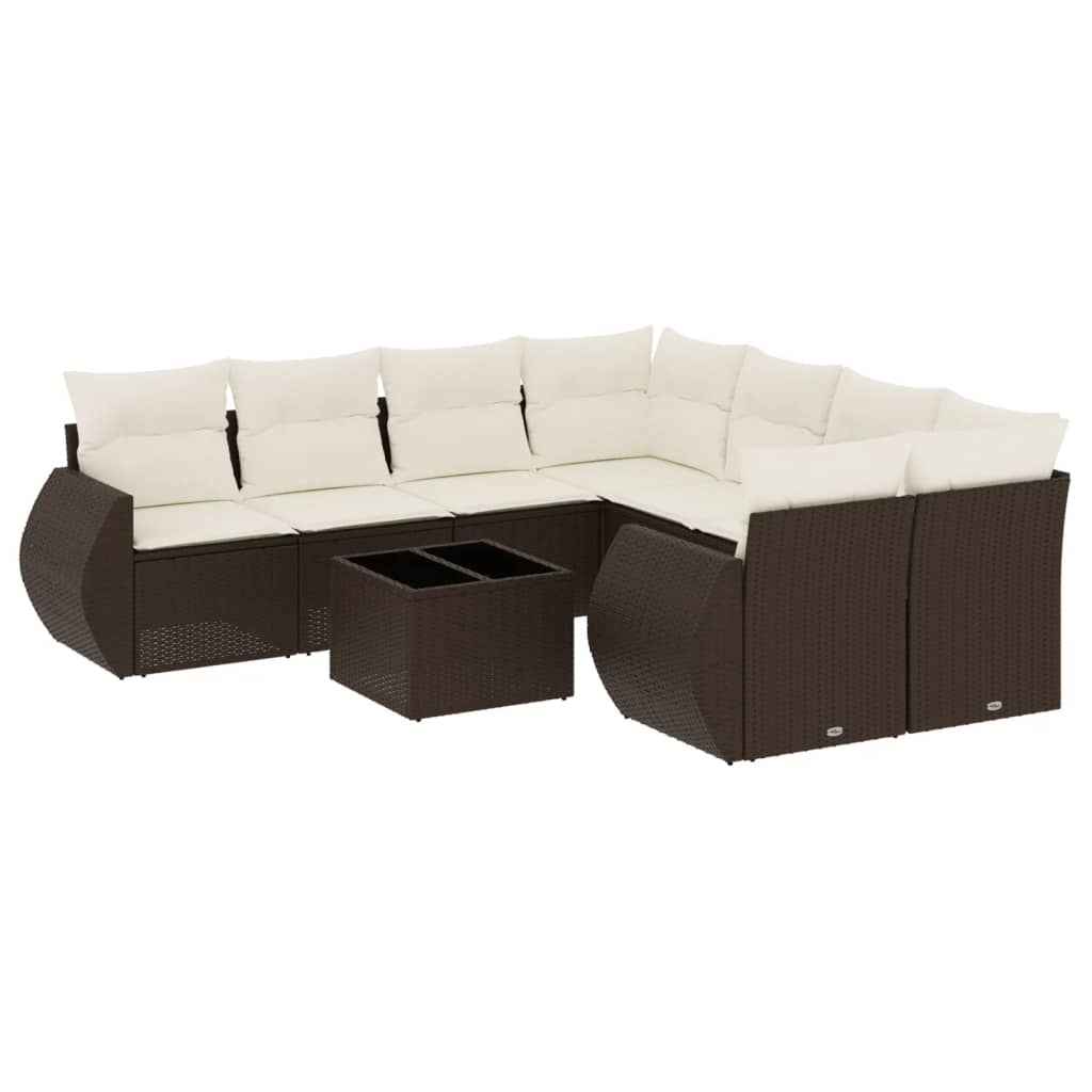 9-delige Loungeset met kussens poly rattan bruin is nu te koop bij PeponiXL, paradijselijk wonen!
