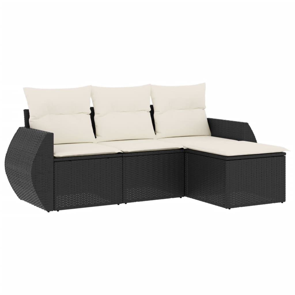 4-delige Loungeset met kussens poly rattan zwart is nu te koop bij PeponiXL, paradijselijk wonen!
