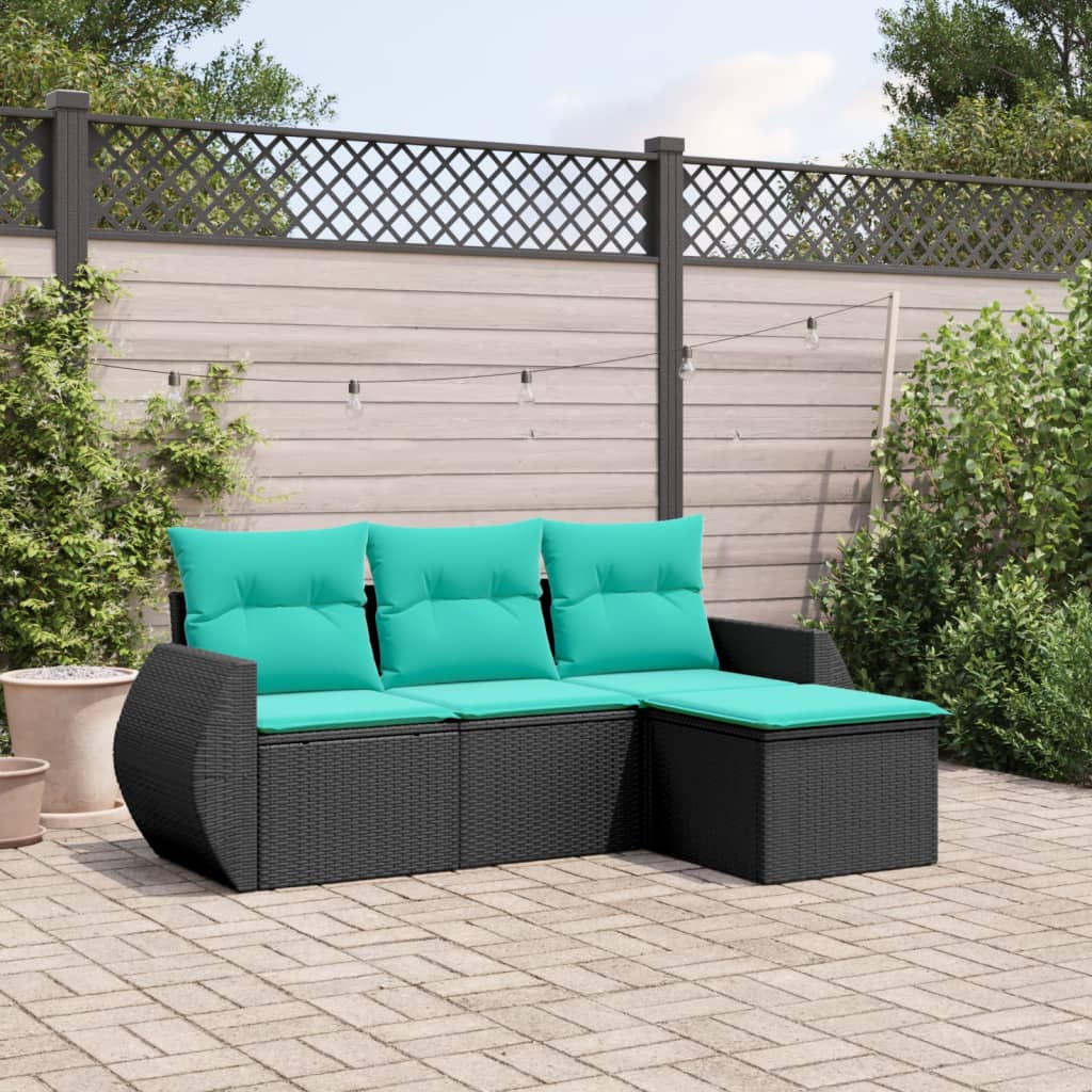4-delige tuinbankset met kussens, zwart polyrotan is nu te koop bij PeponiXL, paradijselijk wonen!