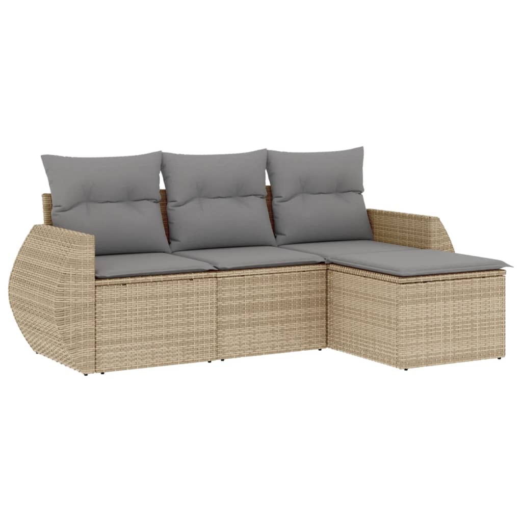 4-delige Loungeset met kussens poly rattan beige is nu te koop bij PeponiXL, paradijselijk wonen!