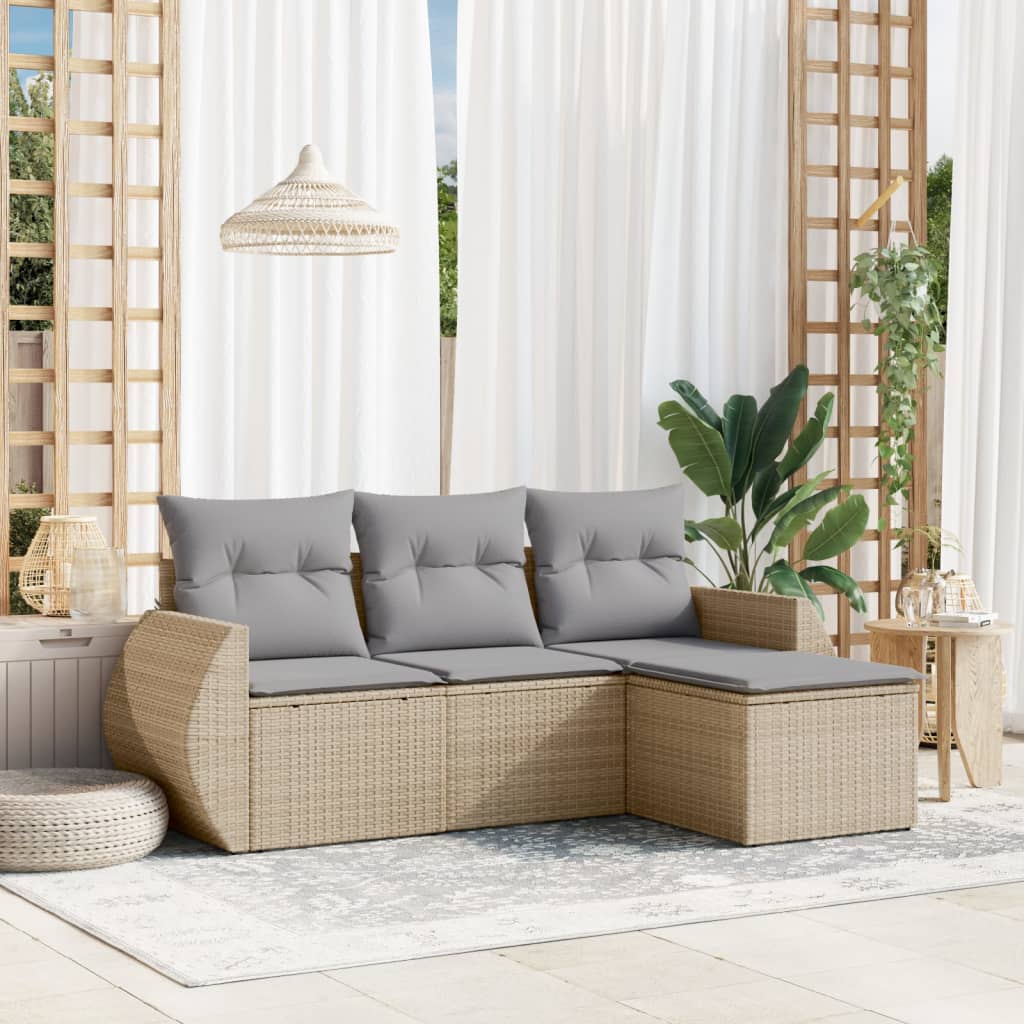 4-delige Loungeset met kussens poly rattan beige is nu te koop bij PeponiXL, paradijselijk wonen!