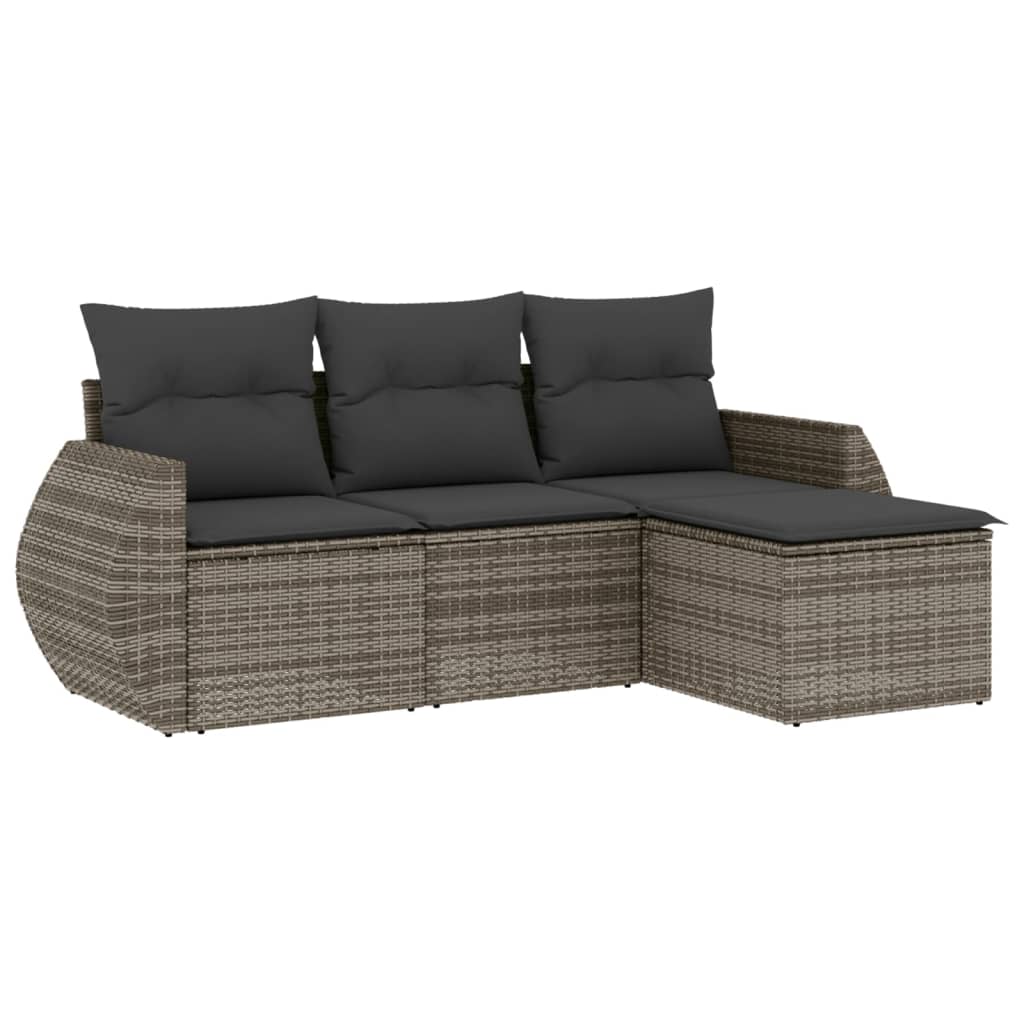 4-delige Loungeset met kussens poly rattan grijs is nu te koop bij PeponiXL, paradijselijk wonen!