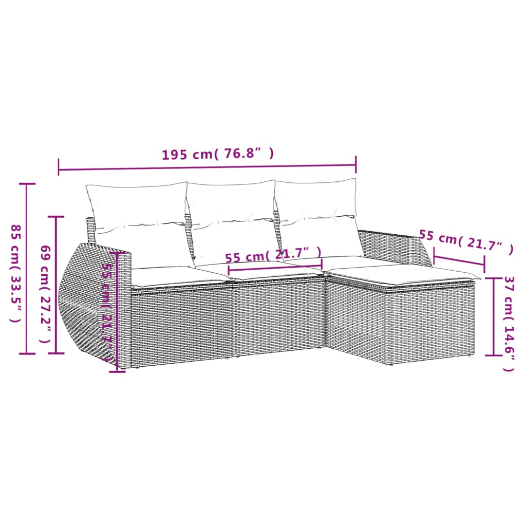 4-delige Loungeset met kussens poly rattan grijs is nu te koop bij PeponiXL, paradijselijk wonen!