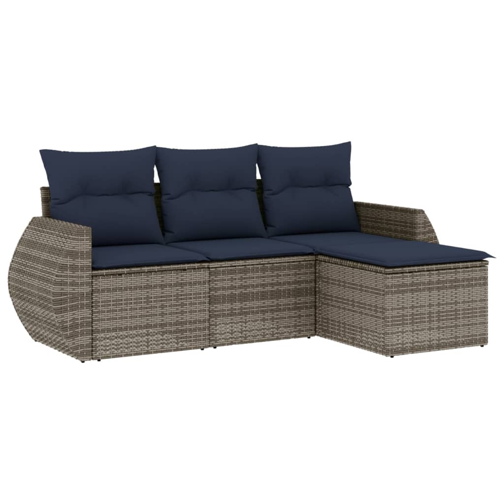 4-delige tuinbankset met kussens, grijs polyrotan is nu te koop bij PeponiXL, paradijselijk wonen!