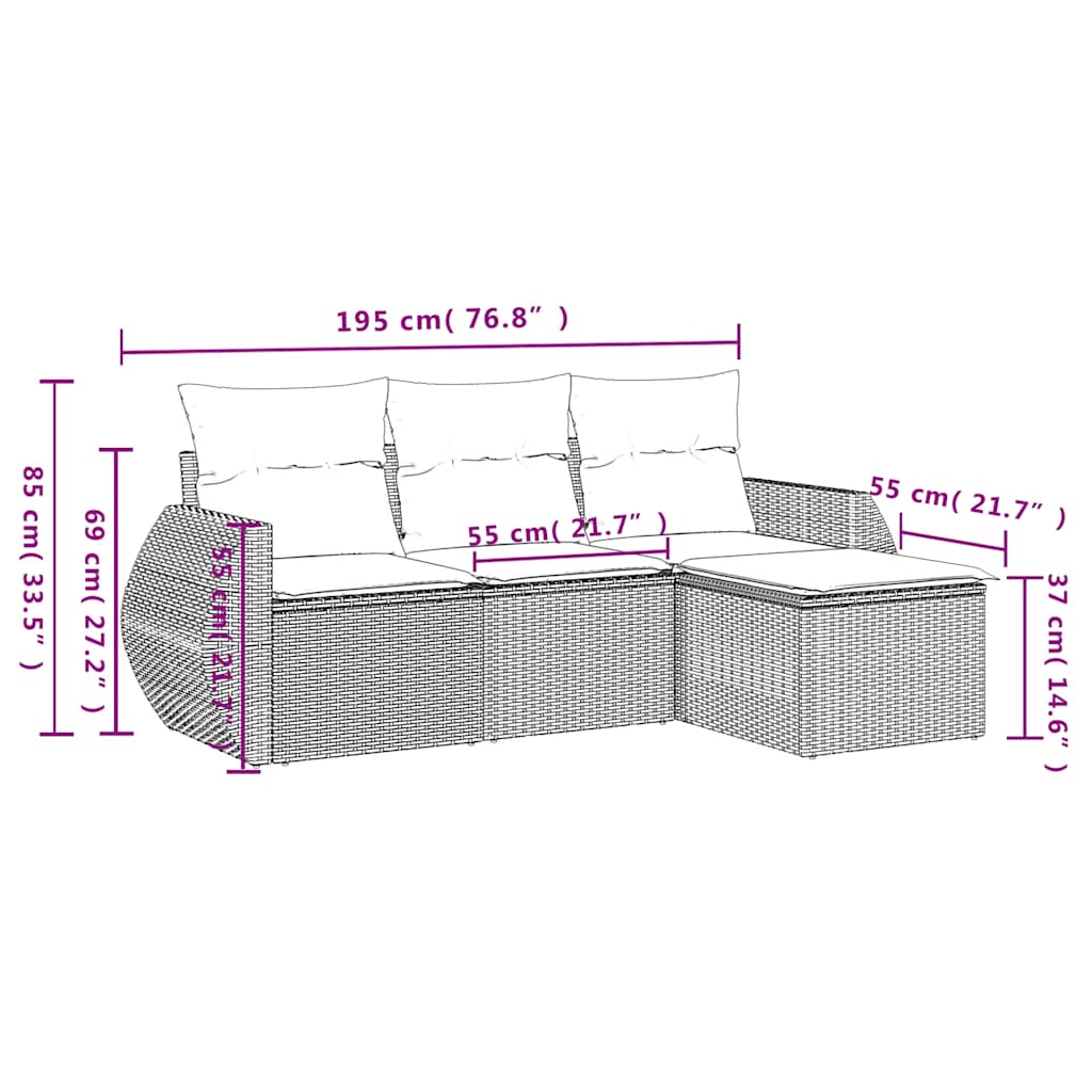 4-delige tuinbankset met kussens, grijs polyrotan is nu te koop bij PeponiXL, paradijselijk wonen!