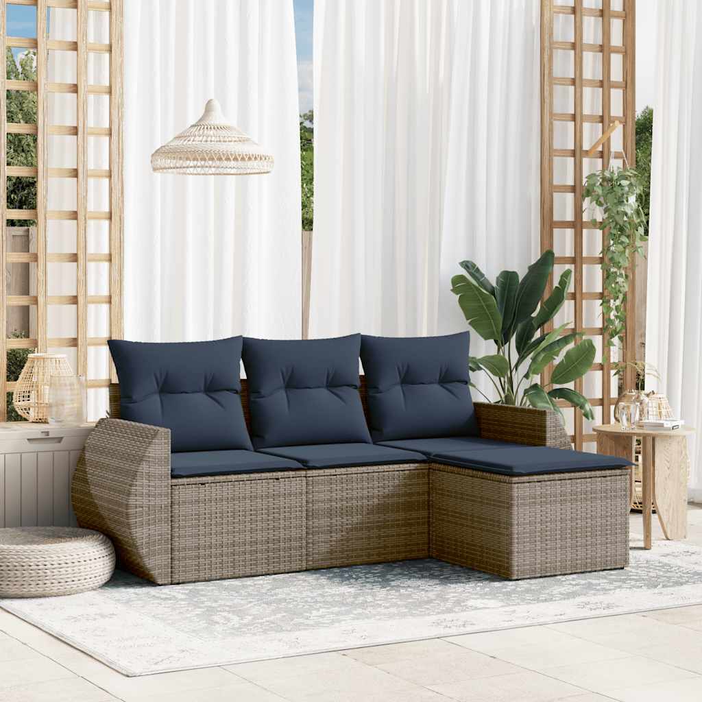 4-delige tuinbankset met kussens, grijs polyrotan is nu te koop bij PeponiXL, paradijselijk wonen!