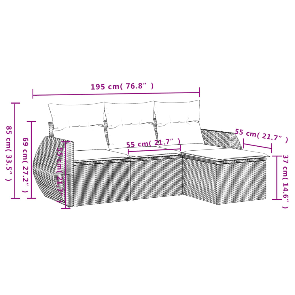 4-delige Loungeset met kussens poly rattan lichtgrijs is nu te koop bij PeponiXL, paradijselijk wonen!