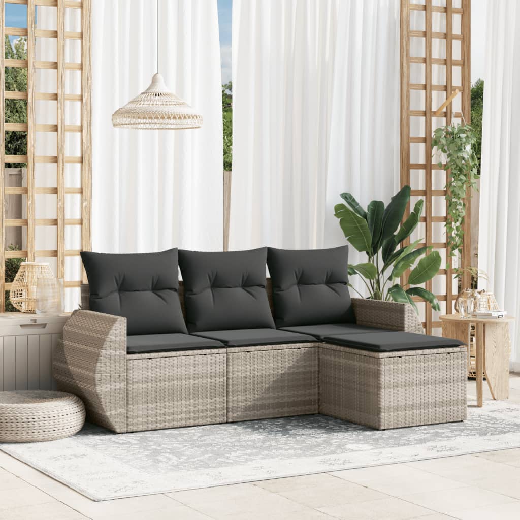 4-delige Loungeset met kussens poly rattan lichtgrijs is nu te koop bij PeponiXL, paradijselijk wonen!