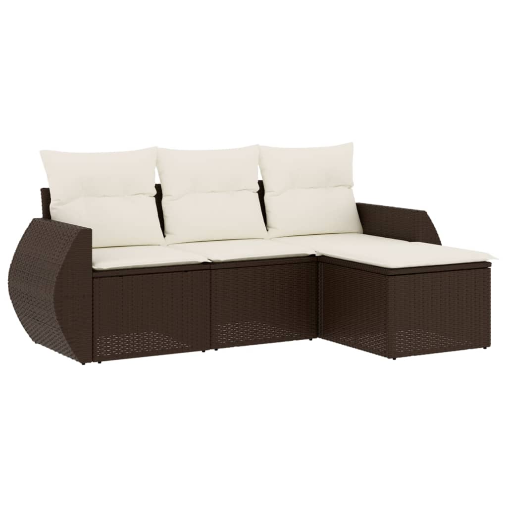 4-delige Loungeset met kussens poly rattan bruin is nu te koop bij PeponiXL, paradijselijk wonen!