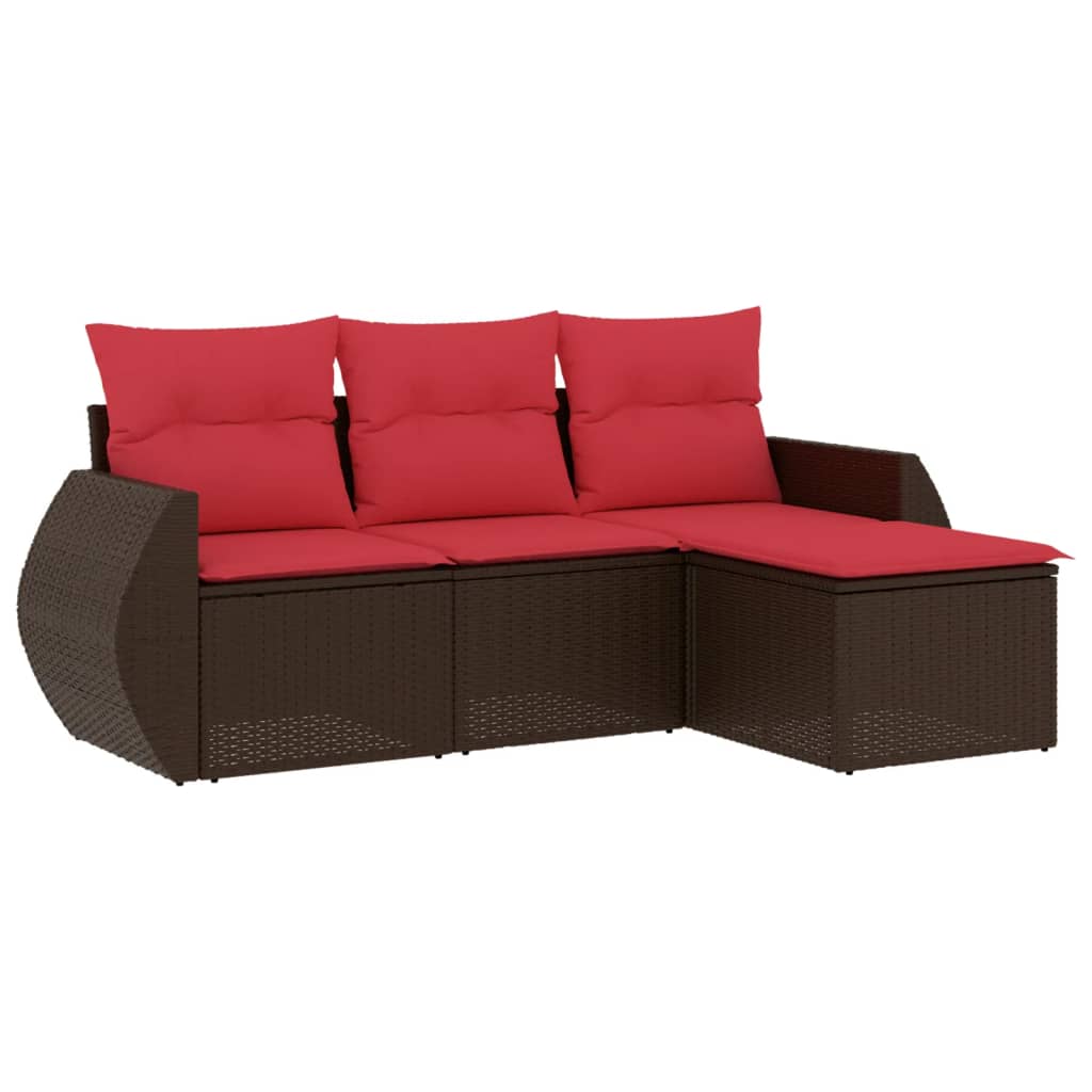 4-delige tuinbankset met kussens, bruin polyrotan is nu te koop bij PeponiXL, paradijselijk wonen!