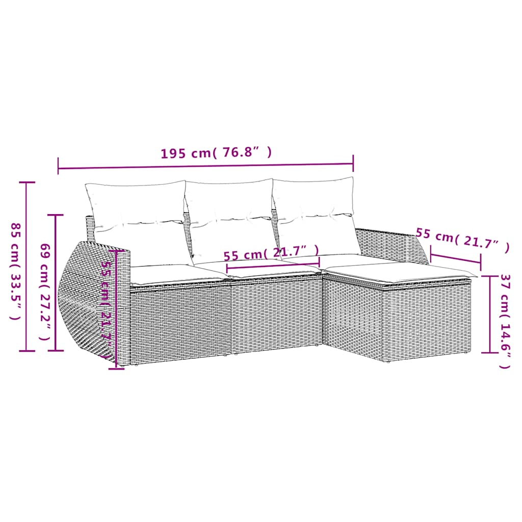 4-delige tuinbankset met kussens, bruin polyrotan is nu te koop bij PeponiXL, paradijselijk wonen!