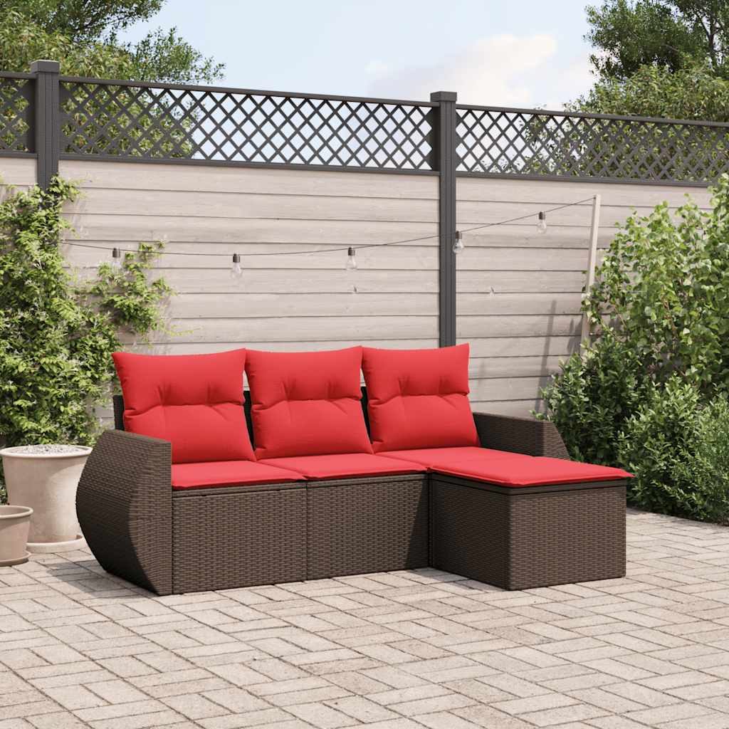 4-delige tuinbankset met kussens, bruin polyrotan is nu te koop bij PeponiXL, paradijselijk wonen!