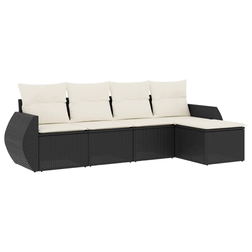 5-delige Loungeset met kussens poly rattan zwart is nu te koop bij PeponiXL, paradijselijk wonen!