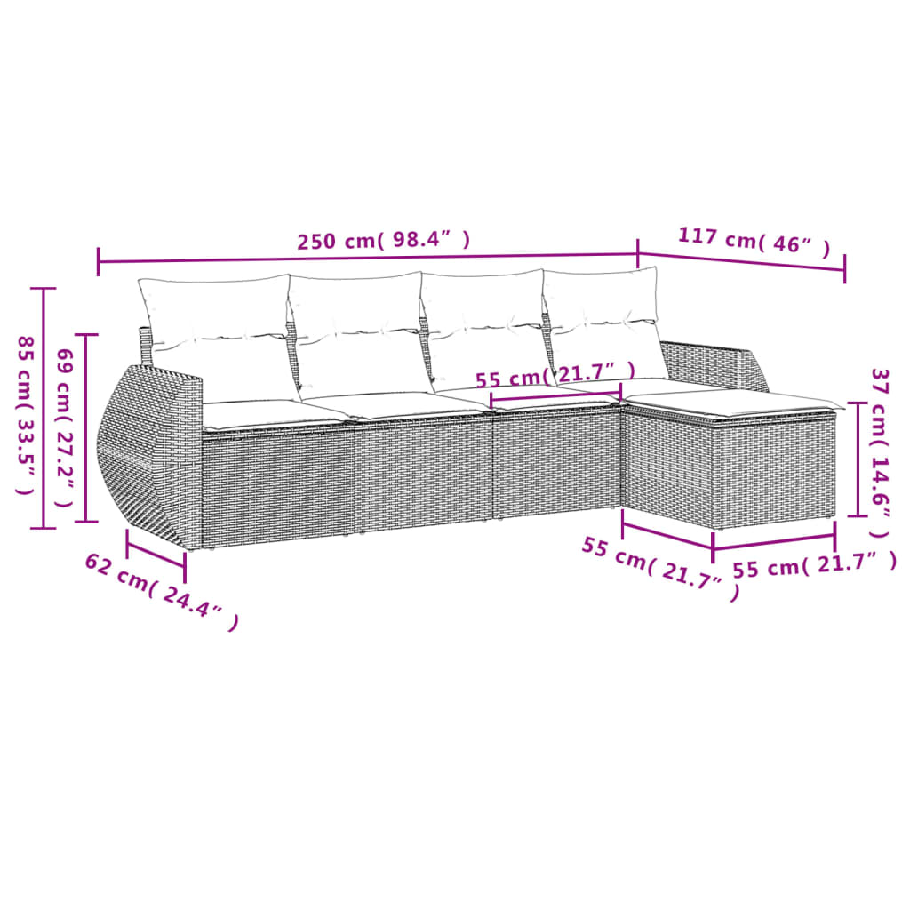 5-delige Loungeset met kussens poly rattan zwart is nu te koop bij PeponiXL, paradijselijk wonen!
