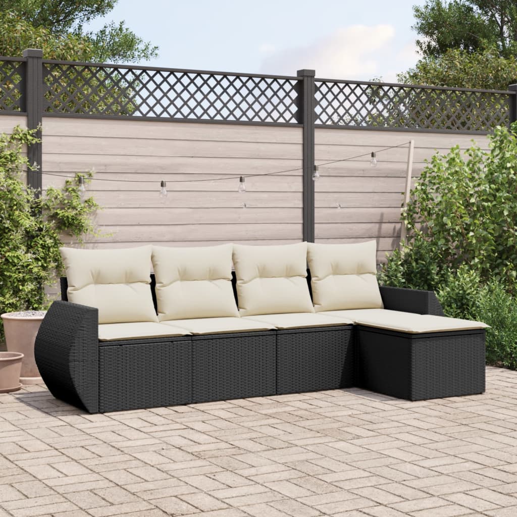 5-delige Loungeset met kussens poly rattan zwart is nu te koop bij PeponiXL, paradijselijk wonen!