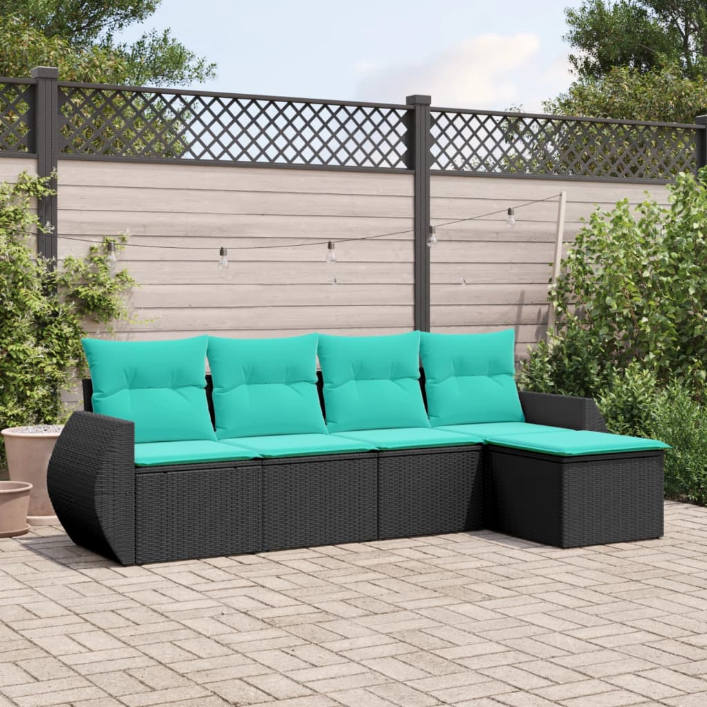 5-delige tuinbankset met kussens van zwart polyrotan is nu te koop bij PeponiXL, paradijselijk wonen!