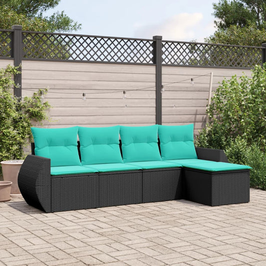 5-delige tuinbankset met kussens van zwart polyrotan is nu te koop bij PeponiXL, paradijselijk wonen!