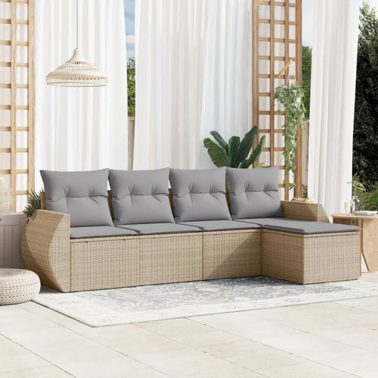 5-delige Loungeset met kussens poly rattan beige is nu te koop bij PeponiXL, paradijselijk wonen!