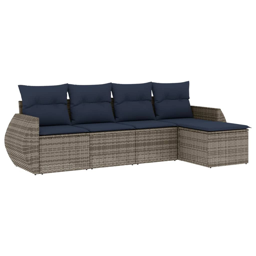 5-delige tuinbankset met kussens, grijs polyrotan is nu te koop bij PeponiXL, paradijselijk wonen!